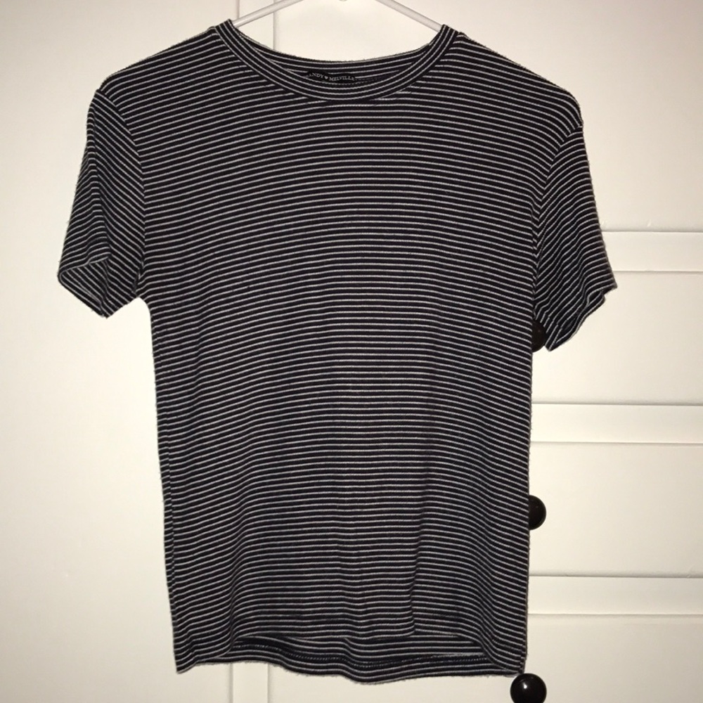 Dark blue and white striped shirt